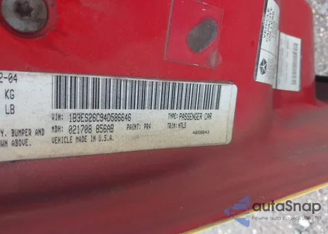 2004 Dodge Neon Se z USA, uszkodzony, nr VIN 1B3ES26C94D586646